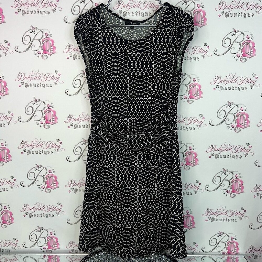 Azure dress drape style Chic Black and White Geometric Mini Dress